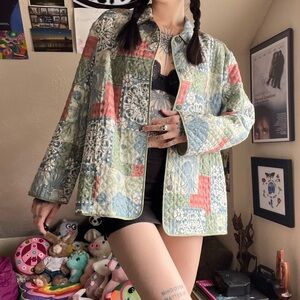 Earthy floral silk patchwork jacket